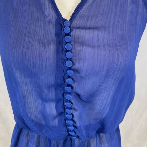 Isabella Rodriguez cobalt blue button front semi sheer peplum top size small - Picture 2 of 4